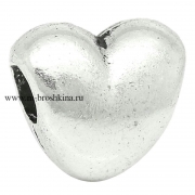 Бусина шарм "Сердце" античное серебро, 11х10 мм, 3.8 мм (2 шт)