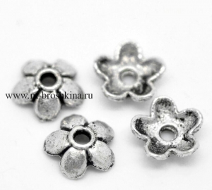 Шапочки для бусин "Цветок" серебро, 6х6 мм | шапочки для бусин
