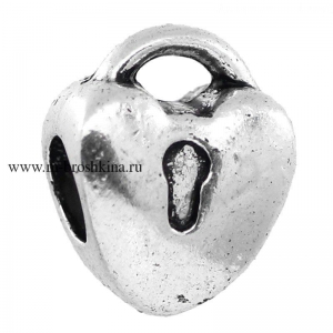 Шарм, бусина "Сердце" античное серебро, 14х11 мм | купить шарм оптом