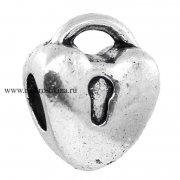 Шарм, бусина "Сердце" античное серебро, 14х11 мм (2 шт)