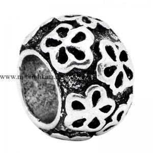 Бусина в стиле Пандора "Цветы" античное серебро, 9х7 мм | купить бусины Pandora