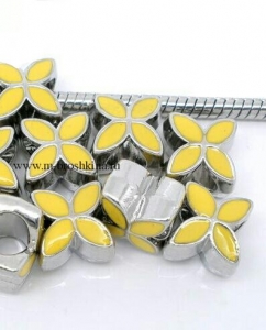 Пандора бусина "Цветок" серебро, эмаль желтая, 13х10 мм | купить бусины Pandora