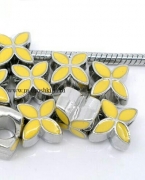 Пандора бусина "Цветок" серебро, эмаль желтая, 13х10 мм, 5.2 мм (2 шт)
