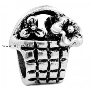 Шарм бусины "Корзина с цветами" античное серебро, 12х11 мм | купить бусины шармики
