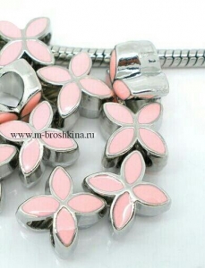 Пандора бусина "Цветок" серебро, эмаль нежно-розовая, 13х10 мм, 5.2 мм | купить бусины Pandora