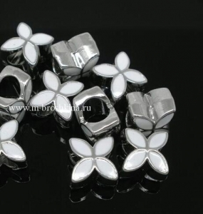 Пандора бусина "Цветок" серебро, эмаль белая, 13х10 мм, 5.2 мм | купить бусины пандора