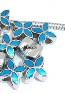 Пандора бусина "Цветок" серебро, эмаль голубая, 13х10 см, 5.2 мм | купить бусины Pandora