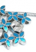 Пандора бусина "Цветок" серебро, эмаль голубая, 13х10 мм, 5.2 мм (2 шт)