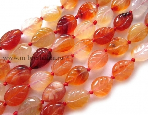 Сердолик Листики, бусины оранжевые, 13х10х5 мм, камни для украшений | купить сердолик бусины