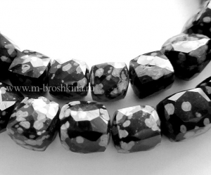 Бусина Обсидиан снежный кубик, огранка, 9х9 мм, камень для украшений | купить бусины