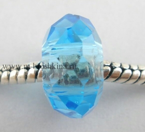 Бусина в стиле пандора стеклянная "Кристалл" голубая, 14х8 мм, 5.3 мм | купить бусины Пандора
