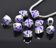 Бусина в стиле пандора серебряная "Фиона" эмаль фиолетовая с фианитами, 12х11 мм, 4.7 мм