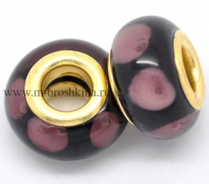 Бусина в стиле пандора лэмпворк "Десерт" черный, розовый, 14х8 мм, 4.6 мм | купить бусины Pandora