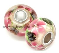 Шарм-подвеска лэмпворк "Восторг - цветы и бабочки" белая, розовая, 14х9 мм | купить бусины для браслета Pandora