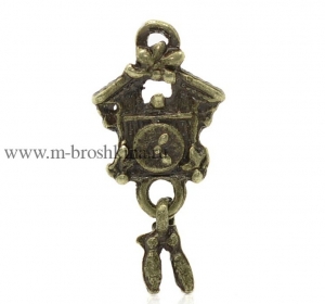 Подвеска "Часы с кукушкой" античная бронза, 25х12 мм | подвески металлические