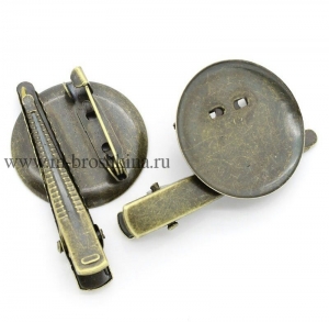 Основа для броши, булавка и зажим бронза "Круг", 48х29 мм, 29 мм - рамка для кабошона