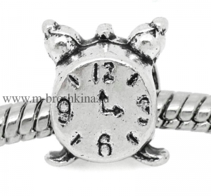 Шарм-подвеска, бусина "Часы" античное серебро, 11х9 мм | купить бусины для браслетов пандора