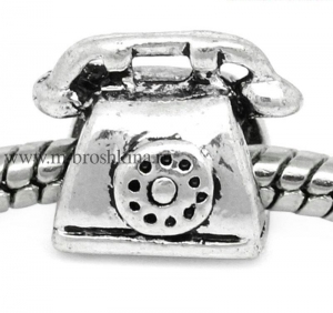 Шарм-подвеска, бусина "Телефон" античное серебро, 12х10 мм | купить шармы для браслетов
