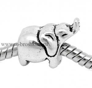 Бусина металлическая в style pandora "Слон" античное серебро, размер: 13х12 мм, 5 мм