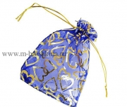 Подарочные мешочки из органзы "Сердца" 10х14 мм синие