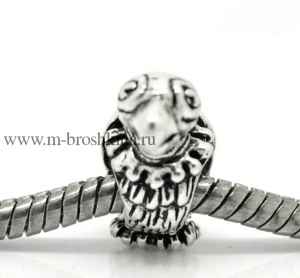Бусина металлическая шарм "Попугай" античное серебро, 15х9 мм | Купить бусины в стиле Pandora оптом и в розницу