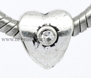 Шарм с фианитами "Искристое сердце" античное серебро, прозрачный, 10х9 мм (2 шт)