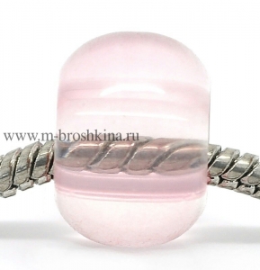 Стеклянная бусина в стиле Пандора "Суфле" розовая, 15х10 мм, 5.7 мм