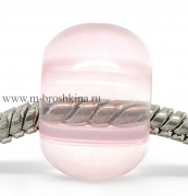 Стеклянная бусина в стиле Пандора "Суфле" розовая, 15х10 мм, 5.7 мм (2 шт)