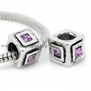 Бусина для украшений Пандоры "Куб" античное серебро, цвет стразов: фиолетовый, 11 мм, 5.5 мм