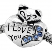 Бусина в стиле Пандора античное серебро со стразами голубыми "Лиса", "I love you", 15х13 мм