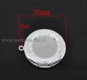 Медальон для фотографии "Винтаж" серебряный, 36х32 мм, 20 мм - рамка для кабошона