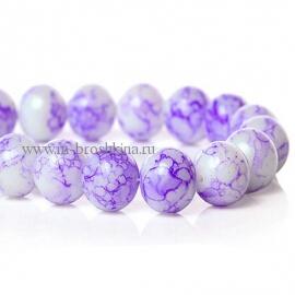 Стеклянные бусины "Лаванда", круглые, фиолетовые с узором, 12 мм, 1.5 мм | купить бусины стеклянные