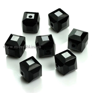 Бусины стеклянные "Кубики" черные, 6х6 мм | бусины граненые