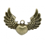 Подвеска "Сердце и крылья" античная бронза, 36х38 мм | подвески металлические